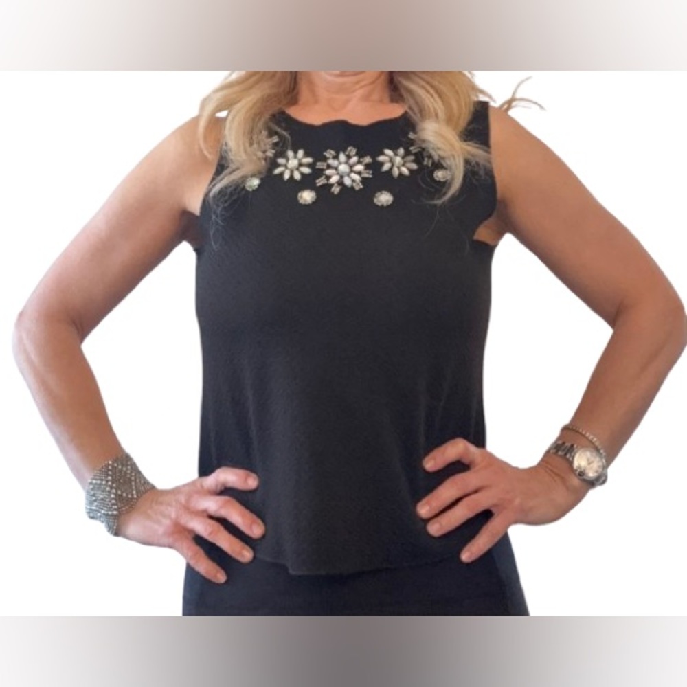 Embellished Black Sleeveless Women's Top